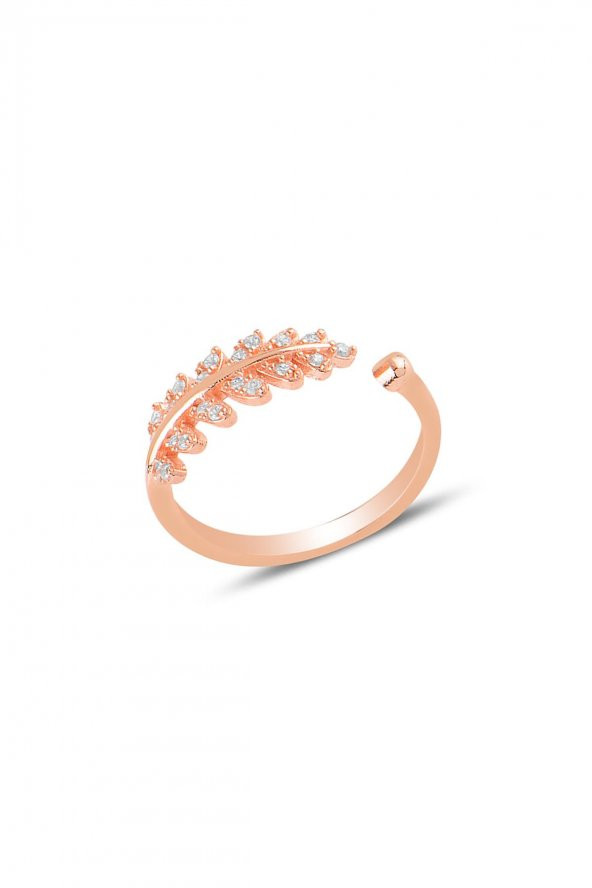 Gümüş rose zirkon taşlı ayarlamalı yaprak yüzük ürün görseli