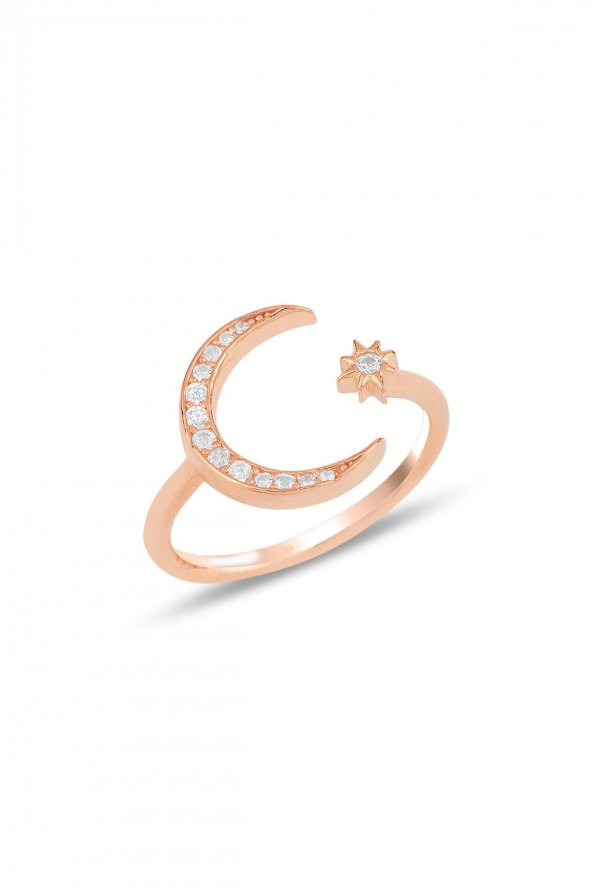 Gümüş rose ayarlamalı ay yıldız yüzük ürün görseli