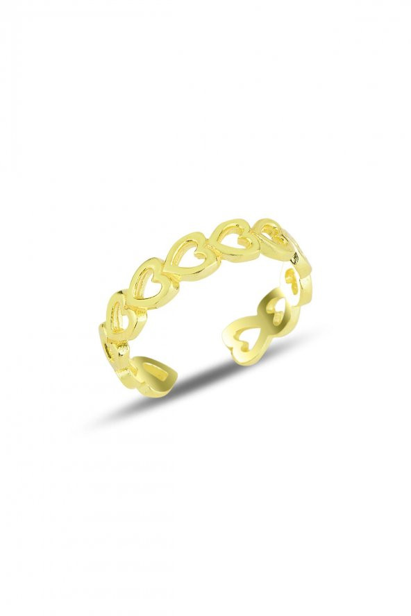 Gümüş altın yaldızlı ayarlamalı bağlı kalpler yüzük ürün görseli