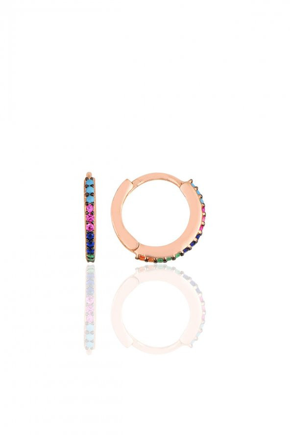 Gümüş rose renkli taşlı 12 mm halka küpe - 1