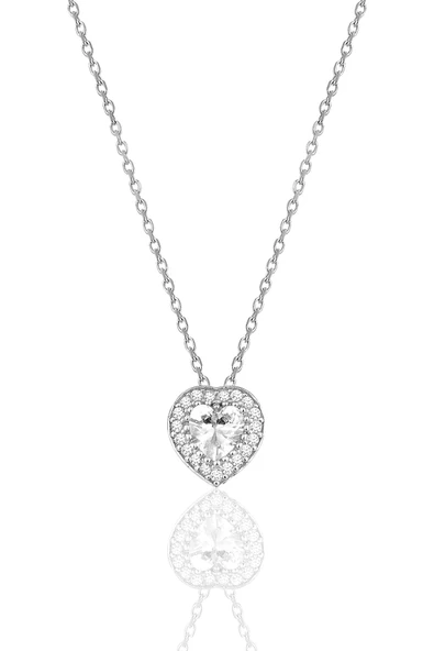 Gümüş rodyumlu zirkon taşlı kalp kolye küpe ve yüzük üçlü set SGTL11608RODAJ - Resim 2