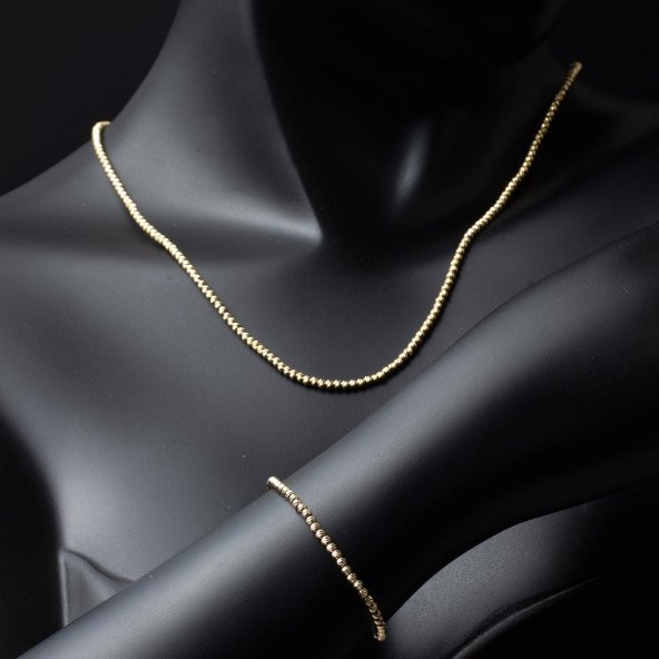 Top Altınlı Kolye & Bileklik Altın Zincir Set - Resim 2