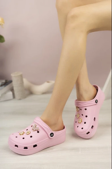 Taş Tokalı Yumuşak Tabanlı Kadın Terlik Pembe - 2