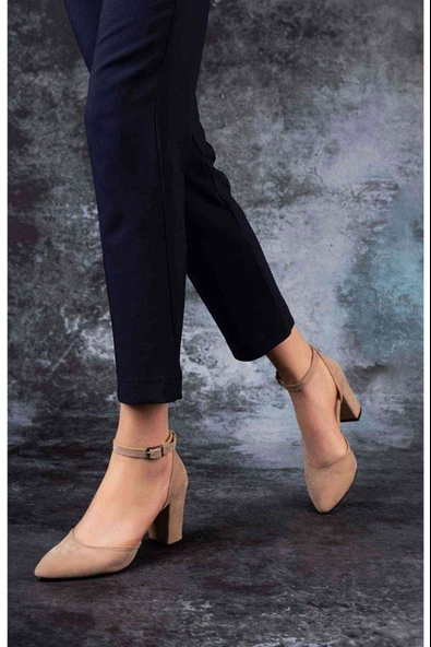 Kadın Bilekten Bağcıklı Topuklu Ayakkabı - Vizon Süet - 2