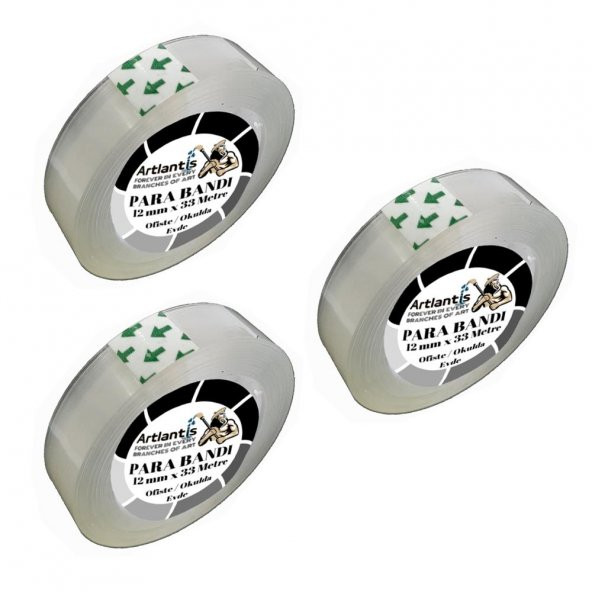 Şeffaf Para Bandı 12mm x 33 Metre 3 Adet Artlantis Şeffaf Okul Ofis Bantı 3 Adet - 2