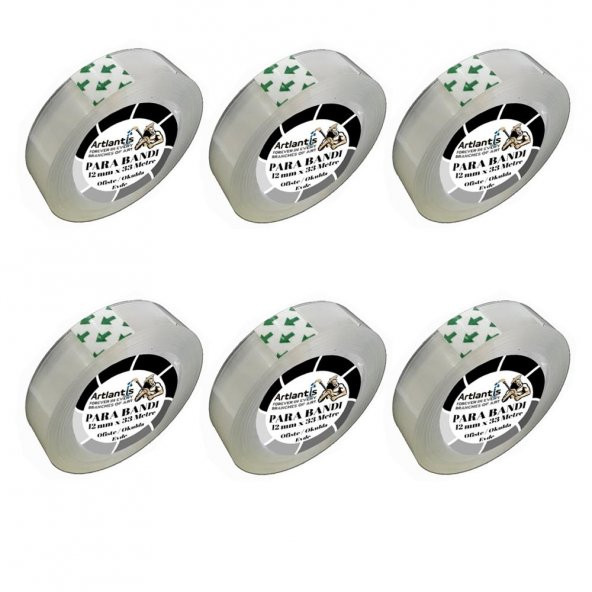 Şeffaf Para Bandı 12mm x 33 Metre 6 Adet Artlantis Şeffaf Okul Ofis Bantı 6 Adet - 2