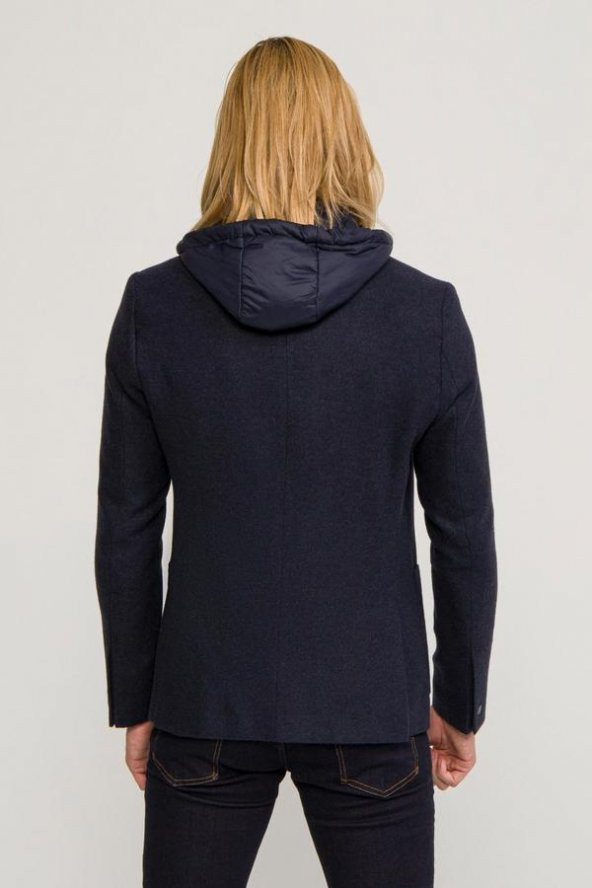 CEKMON Erkek İçi Kapitoneli Kapüşonlu Dışı Yün Rahat Spor Blazer Ceket - 4