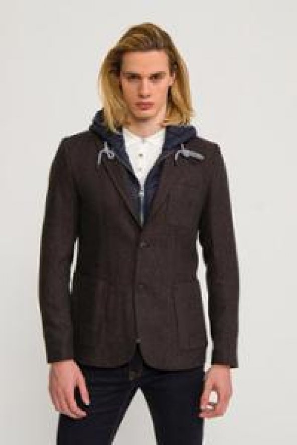 CEKMON Erkek İçi Kapitoneli Kapüşonlu Dışı Yün Rahat Spor Blazer Ceket - 10