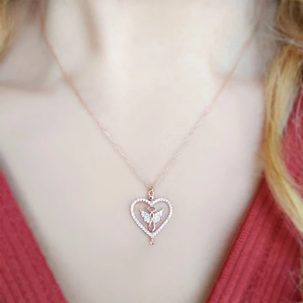 925 Ayar Kelebek Kalp Hediye Kolye - Resim 2