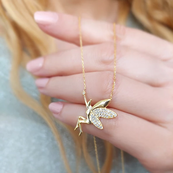 925 Ayar Gümüş Kanatlı Peri Kolye - Resim 2