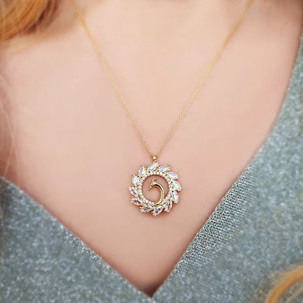 925 Ayar Gümüş Tavuskuşu Kolye ürün görseli