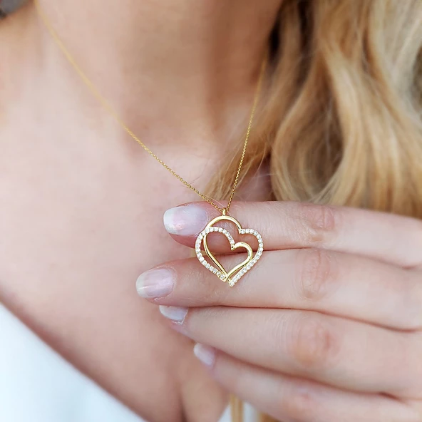 925 Ayar Gümüş İki Kalp Kolye ürün görseli