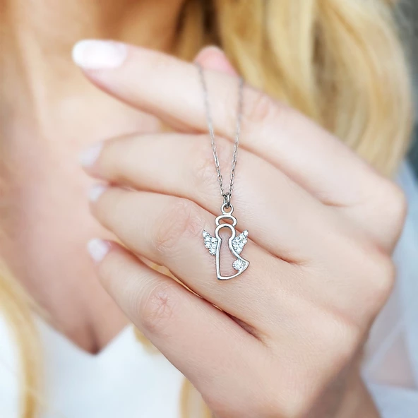 925 Ayar Gümüş Hareli Melek Kolye ürün görseli