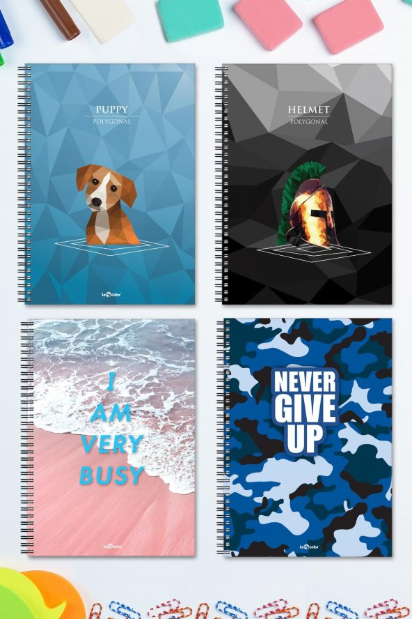 4lü Defter Seti A4 Spiralli Kareli 200 Sayfa
