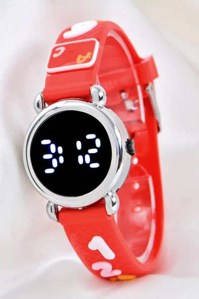 4-9 Yaş Kırmızı Renk Şirin Tasarım Unisex Kız Çocuk Led Kol Saati ST-304147 - Resim 5