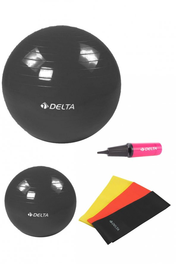 Delta 65 cm-20 cm Pilates Topu 3lü Pilates Bandı Egzersiz Direnç Lastiği Pilates Topu Pompası Seti