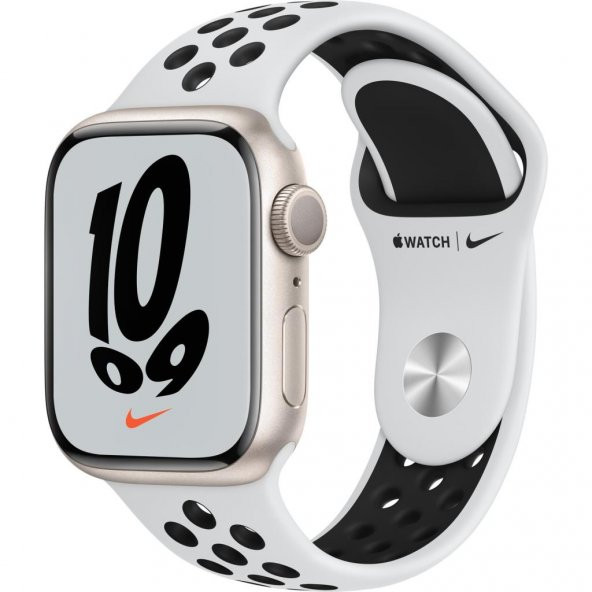 Apple Watch Nike Seri 7 Gps 41MM Beyaz Alüminyum Kasa ve Beyaz Nike Spor Kordon MKN33TU/A