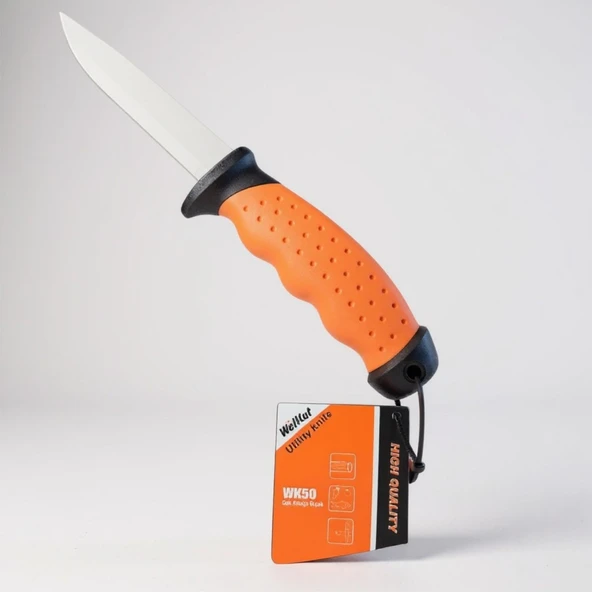 Welkut WS50 Çok Amaçlı Ağır İş Bıçağı | Paslanmaz Çelik – Plastik Kılıflı – Ergonomik Kulp ürün görseli