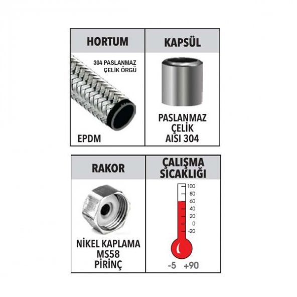 Sıcak Soğuk Su Bağlantı Hortumu ½ 3/8  70 CM - 2