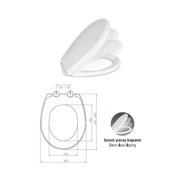Yavaş Kapanan Sessiz Beyaz Klozet Kapağı Akdeniz Model Sök Tak Özellikli Üstten Montaj - 2