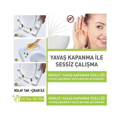 Yavaş Kapanan Sessiz Beyaz Klozet Kapağı Akdeniz Model Sök Tak Özellikli Üstten Montaj - 4