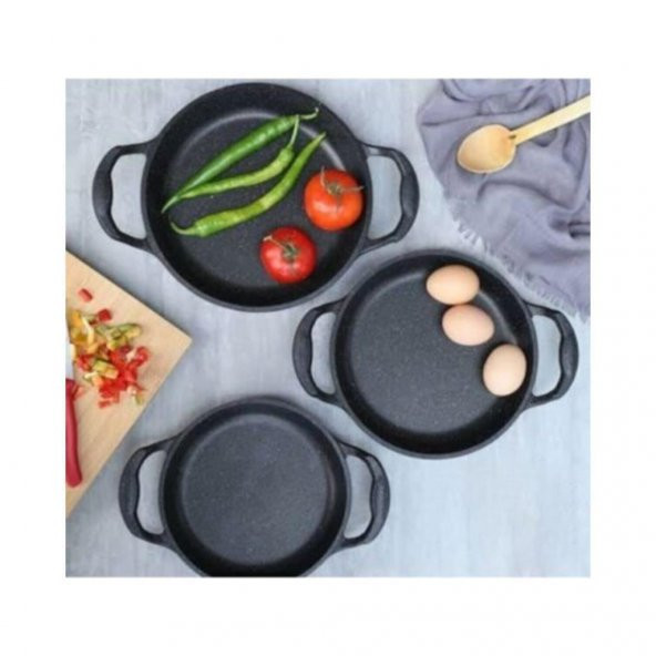 Eda Cookwear Asya Kapaksız Granit Döküm 3 Parça Sahan Seti - 3