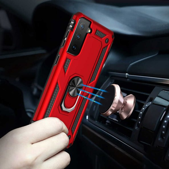 Samsung Galaxy S21 FE Kılıf Yüzüklü Magnetic Antişok Korumalı Silikon Kapak - 5