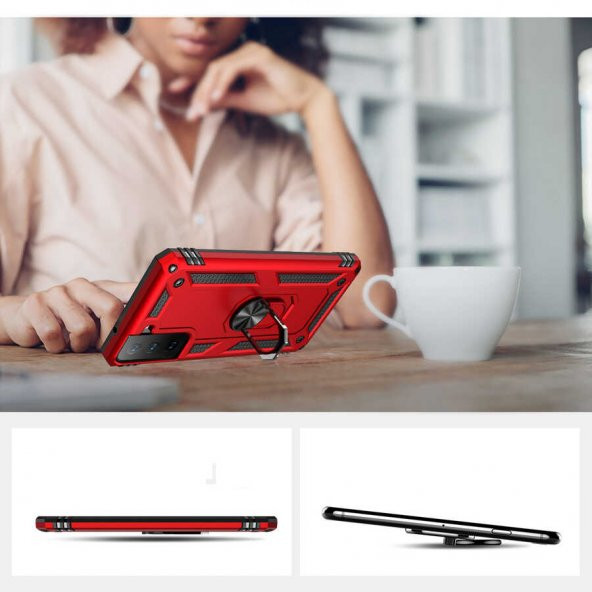 Samsung Galaxy S21 FE Kılıf Yüzüklü Magnetic Antişok Korumalı Silikon Kapak - 7