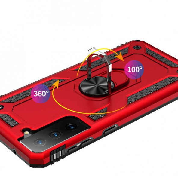 Samsung Galaxy S21 FE Kılıf Yüzüklü Magnetic Antişok Korumalı Silikon Kapak - 9