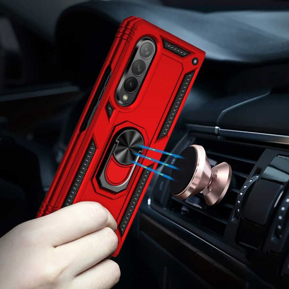 Samsung Galaxy Z Fold 3 Kılıf Yüzüklü Magnetic Antişok Korumalı Silikon Kapak - 7