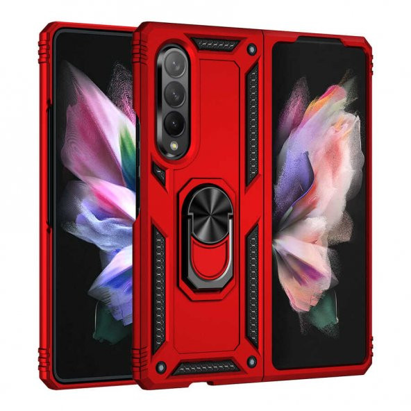 Samsung Galaxy Z Fold 3 Kılıf Yüzüklü Magnetic Antişok Korumalı Silikon Kapak - 8