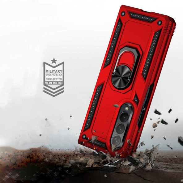 Samsung Galaxy Z Fold 3 Kılıf Yüzüklü Magnetic Antişok Korumalı Silikon Kapak - 9