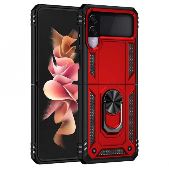 Samsung Galaxy Z Flip 3 Kılıf Yüzüklü Magnetic Antişok Korumalı Silikon Kapak - 3