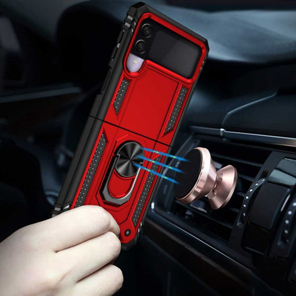 Samsung Galaxy Z Flip 3 Kılıf Yüzüklü Magnetic Antişok Korumalı Silikon Kapak - 6