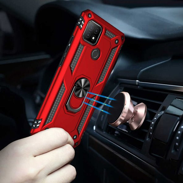Oppo A15 Kılıf Yüzüklü Magnetic Antişok Korumalı Silikon Kapak - 7