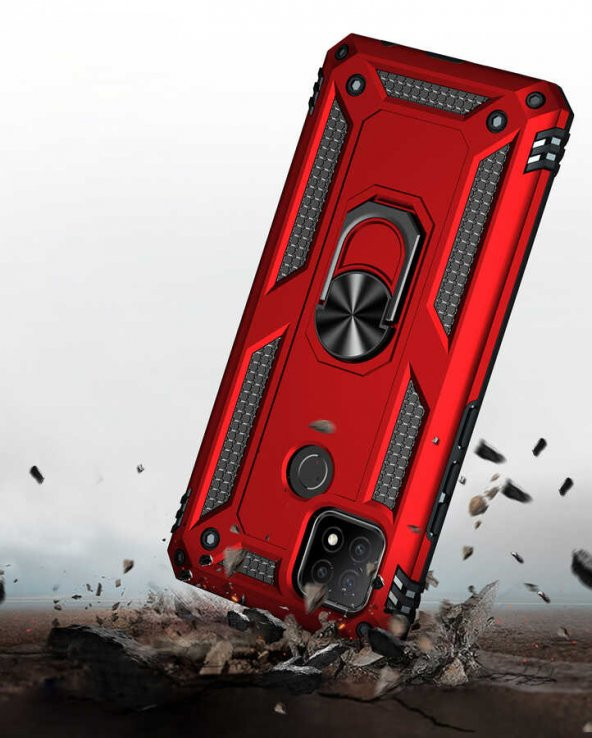 Oppo A15 Kılıf Yüzüklü Magnetic Antişok Korumalı Silikon Kapak - 8