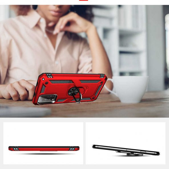 Xiaomi Redmi Note 9 4G Kılıf Yüzüklü Magnetic Antişok Korumalı Silikon Kapak - 4