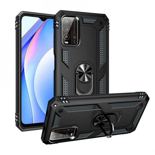 Xiaomi Redmi Note 9 4G Kılıf Yüzüklü Magnetic Antişok Korumalı Silikon Kapak - 10