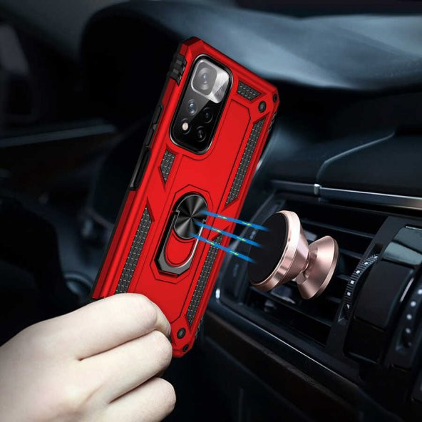 Xiaomi Redmi Note 11 Pro Plus Kılıf Yüzüklü Magnetic Antişok Korumalı Silikon Kapak