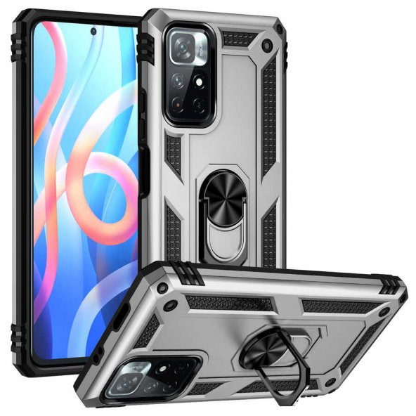 Xiaomi Redmi Note 11 5G Kılıf Yüzüklü Magnetic Antişok Korumalı Silikon Kapak - 10