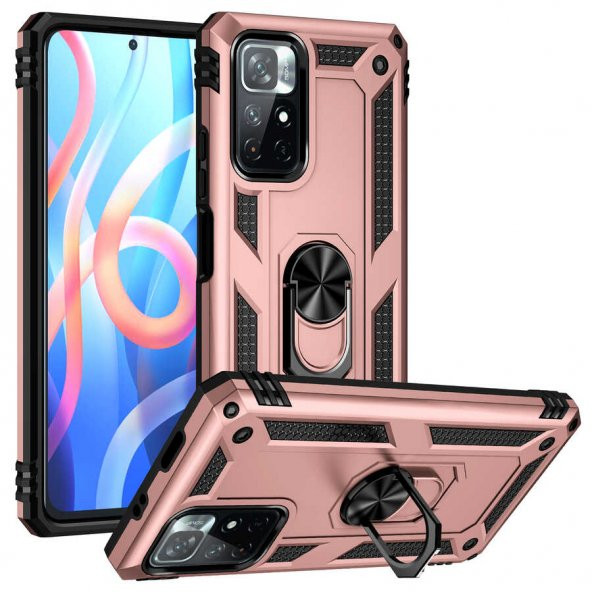 Xiaomi Redmi Note 11 5G Kılıf Yüzüklü Magnetic Antişok Korumalı Silikon Kapak - 12