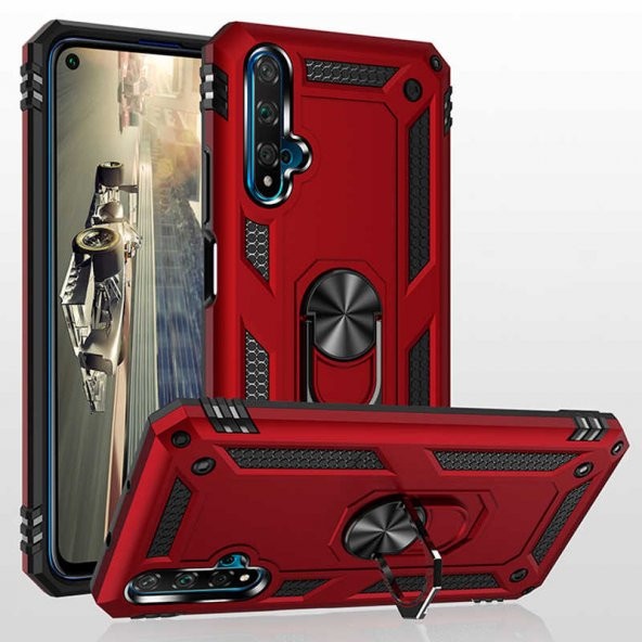 Huawei Nova 5T Kılıf Yüzüklü Magnetic Antişok Korumalı Silikon Kapak - 9