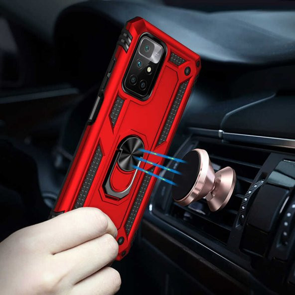 Xiaomi Redmi 10 Kılıf Yüzüklü Magnetic Antişok Korumalı Silikon Kapak - 4