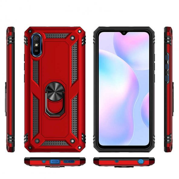 Xiaomi Redmi 9A Kılıf Yüzüklü Magnetic Antişok Korumalı Silikon Kapak - 8