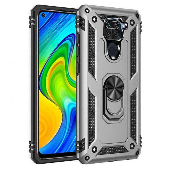 Xiaomi Redmi Note 9 Kılıf Yüzüklü Magnetic Antişok Korumalı Silikon Kapak - 5