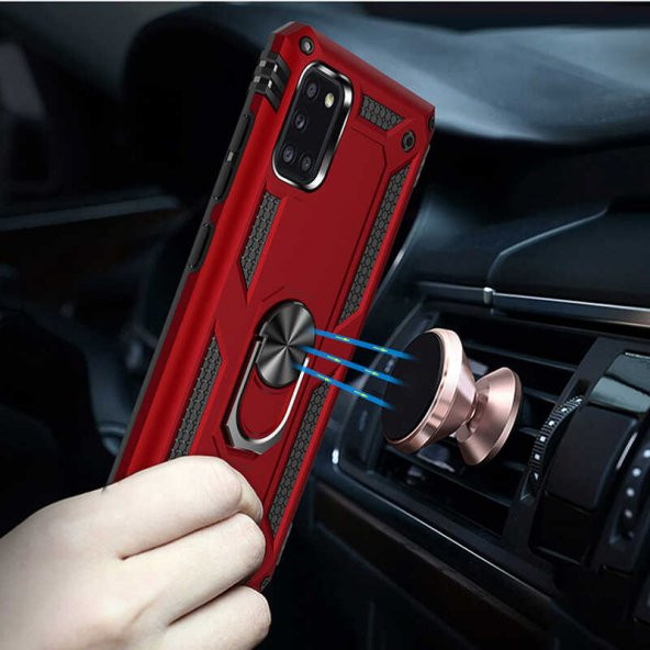 Samsung Galaxy A31 Kılıf Yüzüklü Magnetic Antişok Korumalı Silikon Kapak - 12