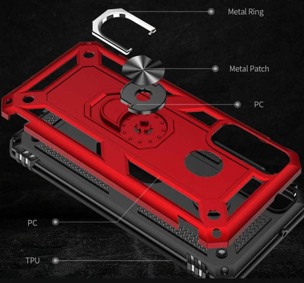 Huawei P40 Lite E Kılıf Yüzüklü Magnetic Antişok Korumalı Silikon Kapak - 12