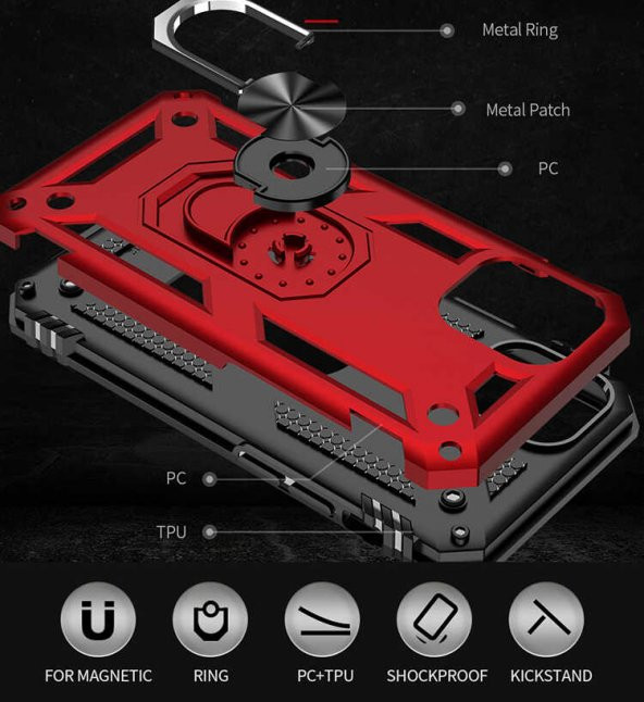 Apple iPhone 12 Mini Kılıf Yüzüklü Magnetic Antişok Korumalı Silikon Kapak - 10