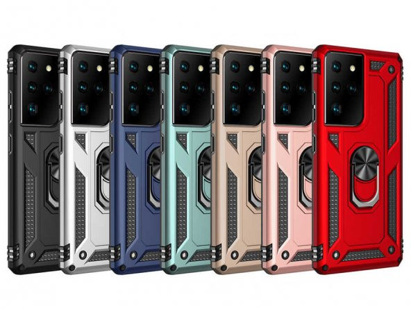 Samsung Galaxy S21 Ultra Kılıf Yüzüklü Magnetic Antişok Korumalı Silikon Kapak - 8