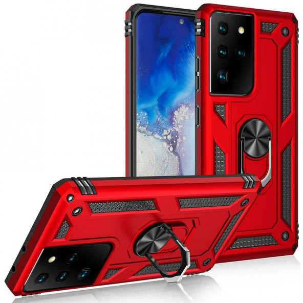 Samsung Galaxy S21 Ultra Kılıf Yüzüklü Magnetic Antişok Korumalı Silikon Kapak - 9